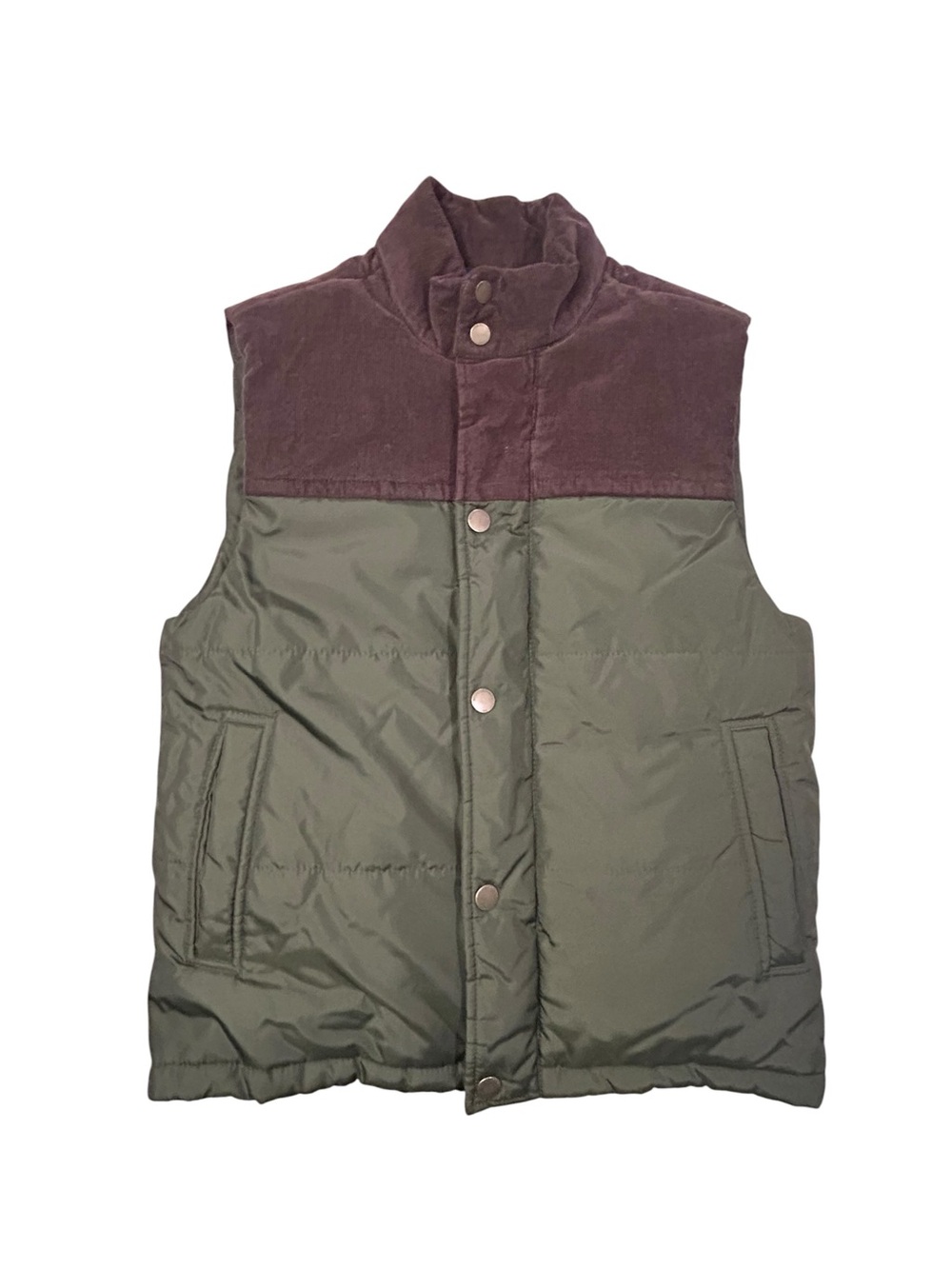 Brooks Brothers Primaloft Green Quilted Puffer Vest Brown Corduroy Yoke S Men’s - Picture 3 of 10